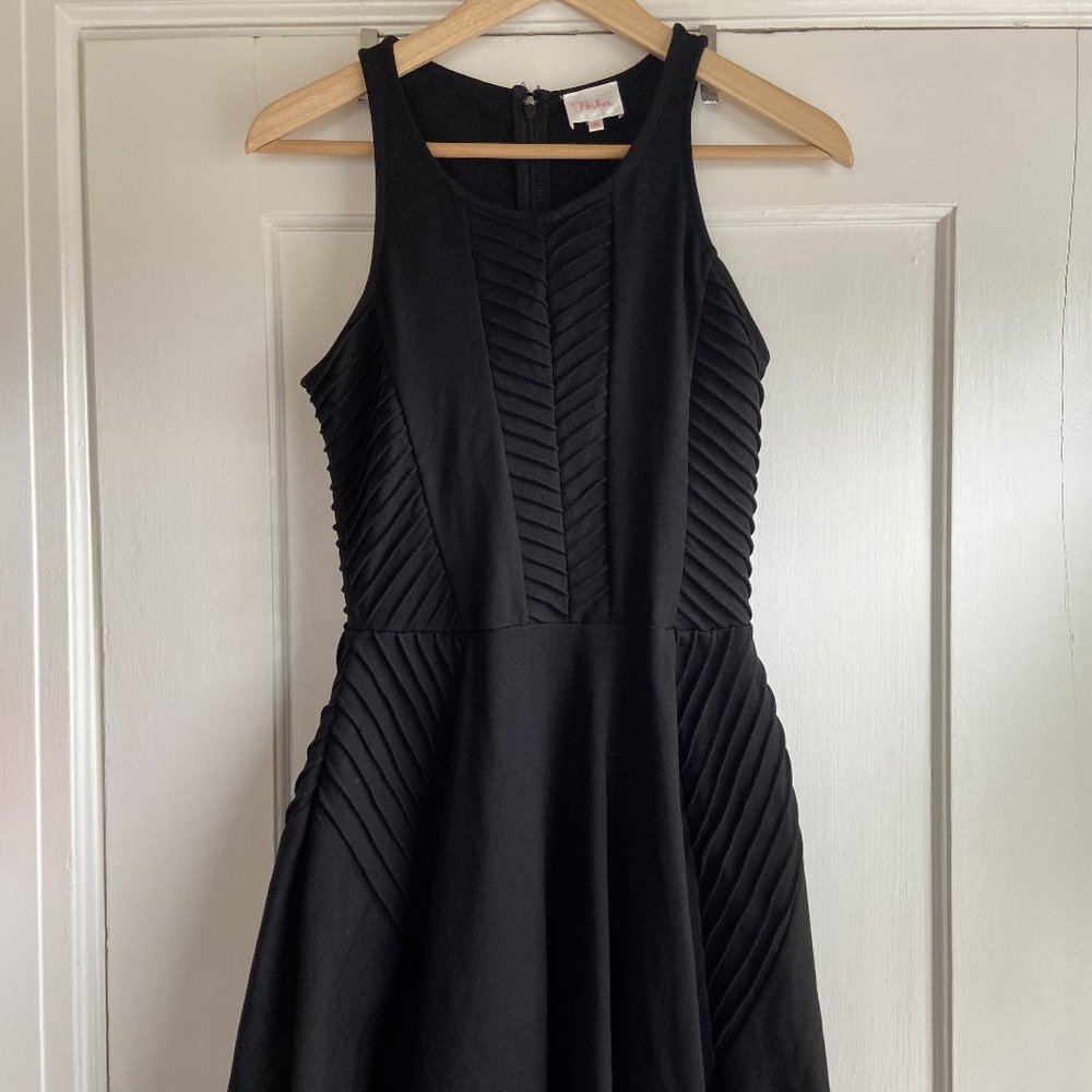 Parker Fay Ponte Pintucked Fit & Flare Dress, Black, X SMALL